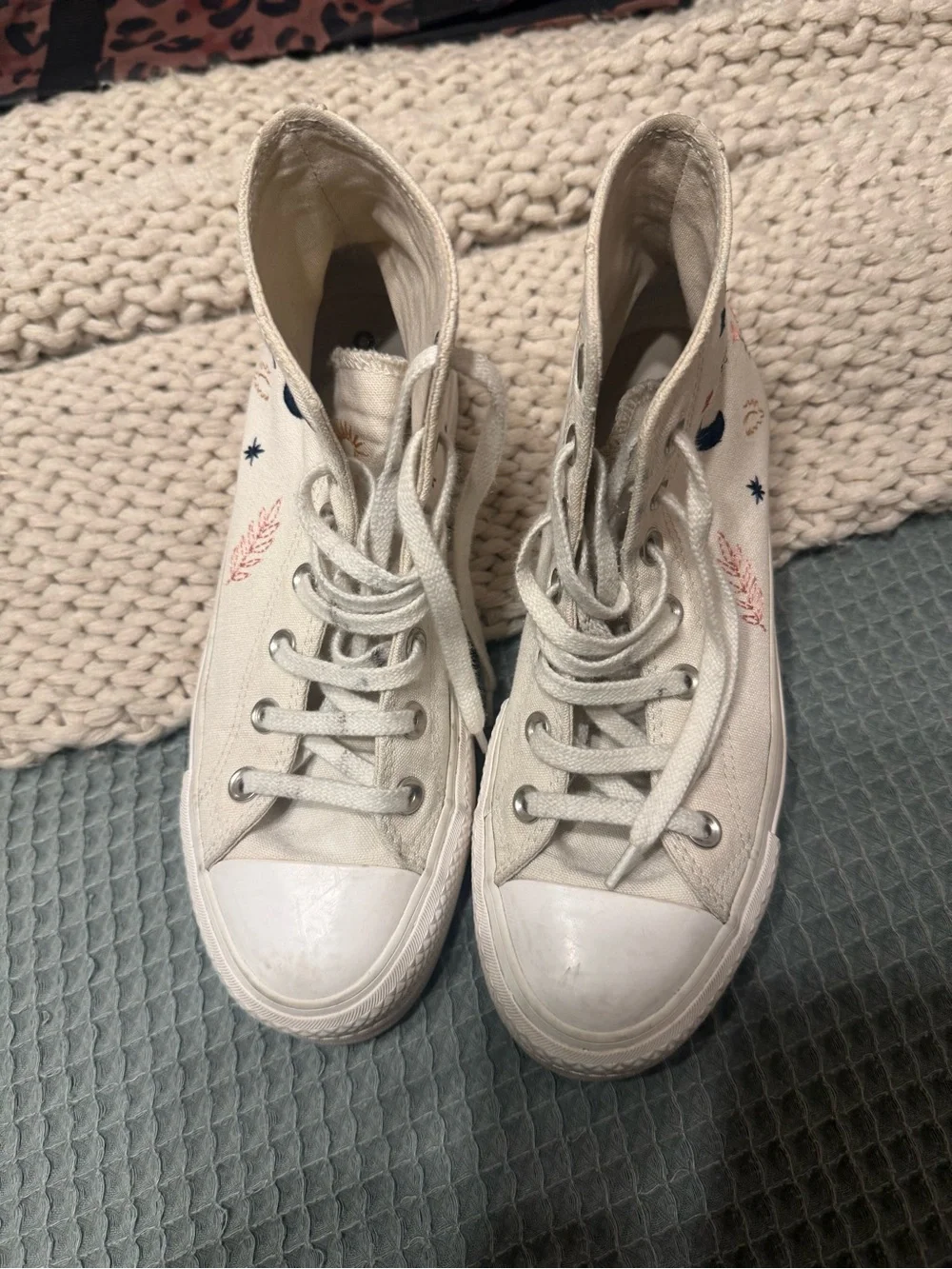 Converse Kids High-Top Sneakers in Off-White with Navy & Coral Accents